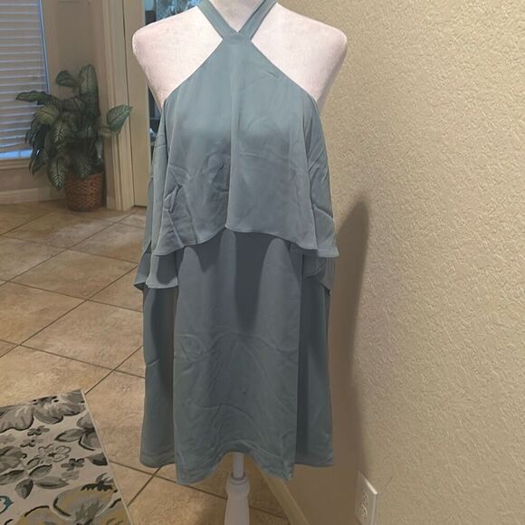 Krisa Women's M Halter Neck Tiered Mini Dress Light Blue Flowy Wedding Guest New - Picture 1 of 12